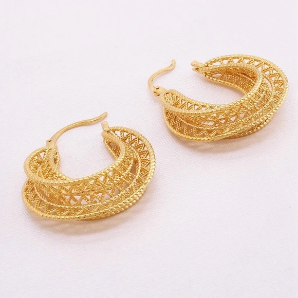 Hoop Earrings, 24k Gold plated Hoop Earrings, Big Hoop Earrings, Statement Hoop - Picture 6 of 9